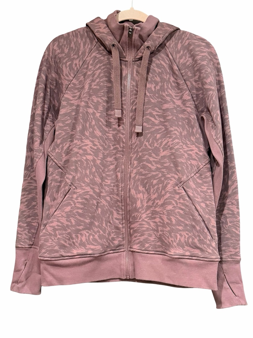 Athleta Triumph Printed Hoodie Women L Smoked Almond Brown Lynx Zip Up